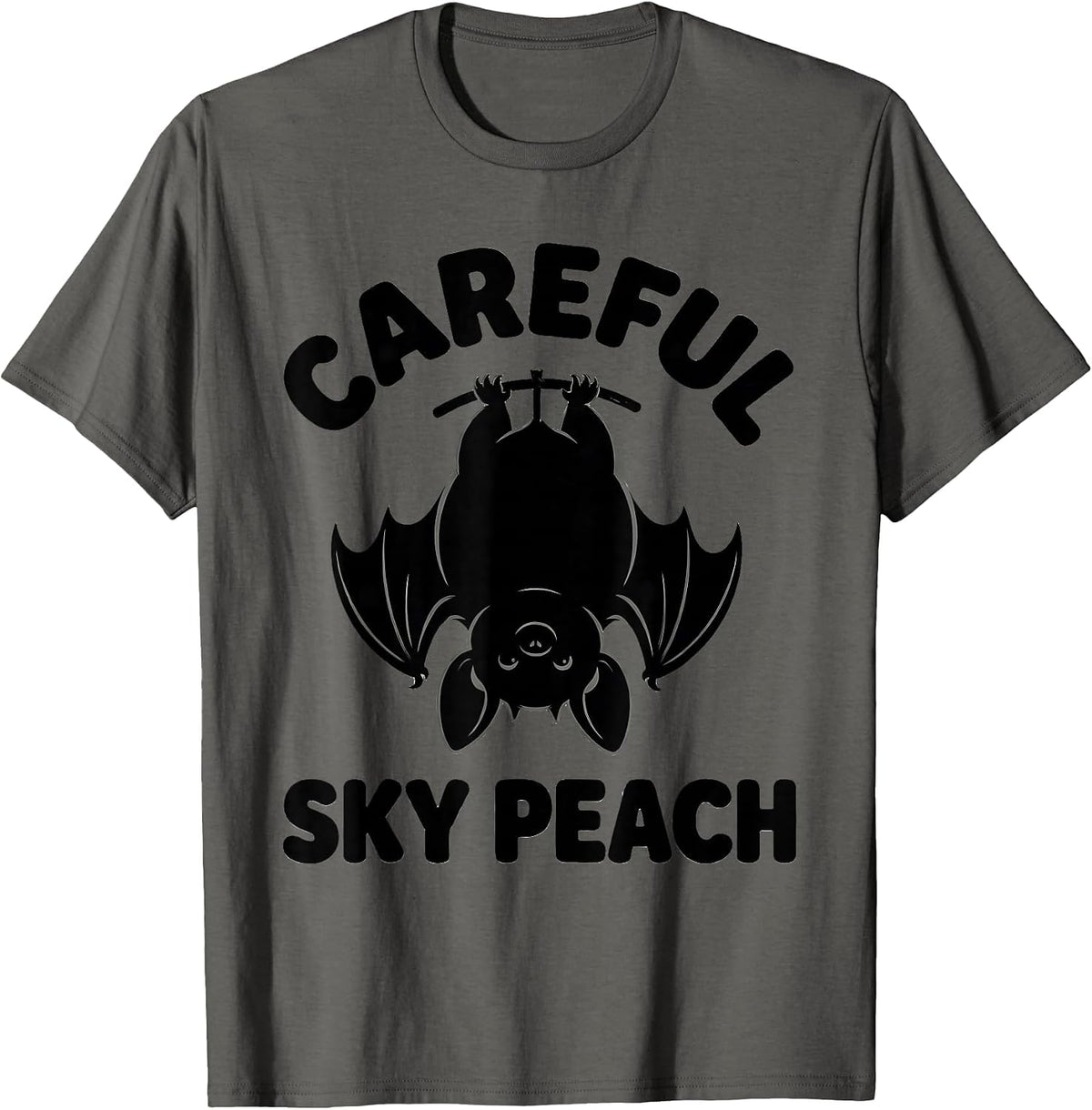 Careful, Sky Peach Funny Bat Lover Novelty Humor T-Shirt - Asphalt Grey