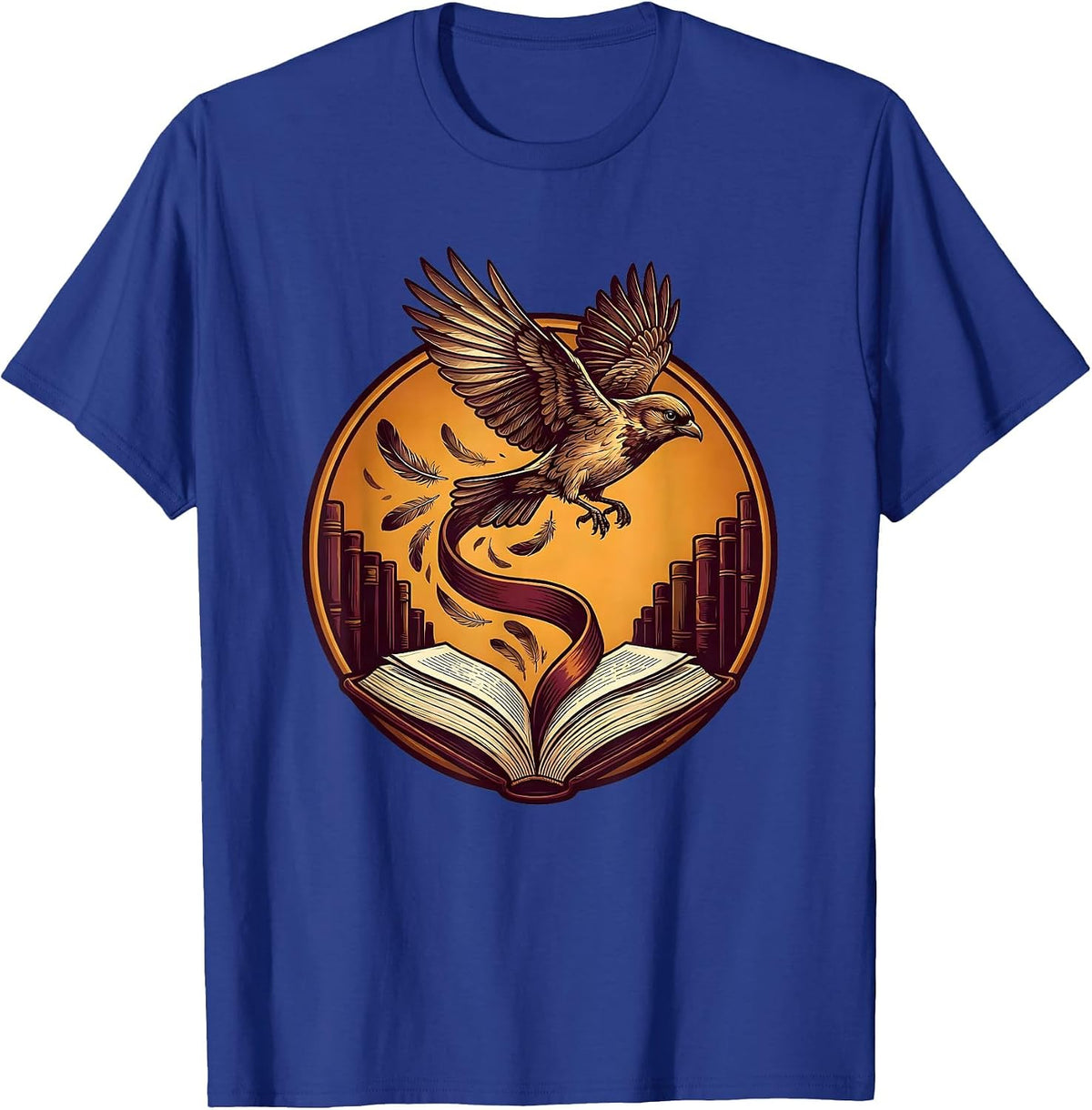 Men's Reading Teacher Bookmark Bird Soaring Illustration T-Shirt - Royal Blue