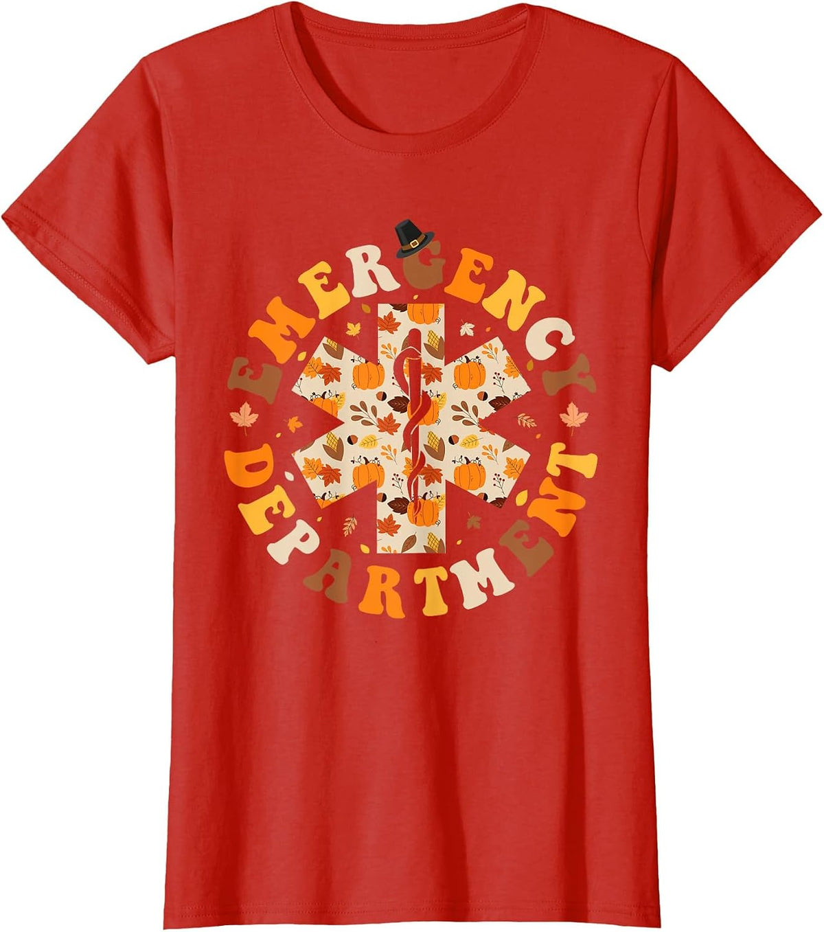 Emergency Department ER Nurse Fall Pumpkin Thanksgiving T-Shirt - Red