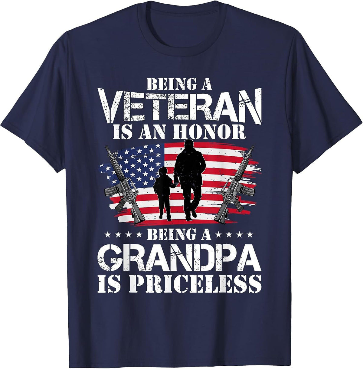 Being A Veteran is Honor Being A Grandpa is Priceless T-Shirt - Navy Blue