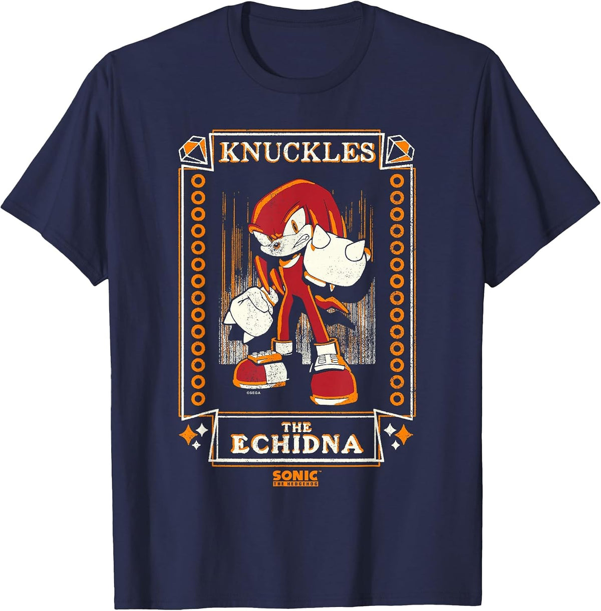 Sonic The Hedgehog Knuckles The Echidna Distressed Tarot T-Shirt - Navy Blue