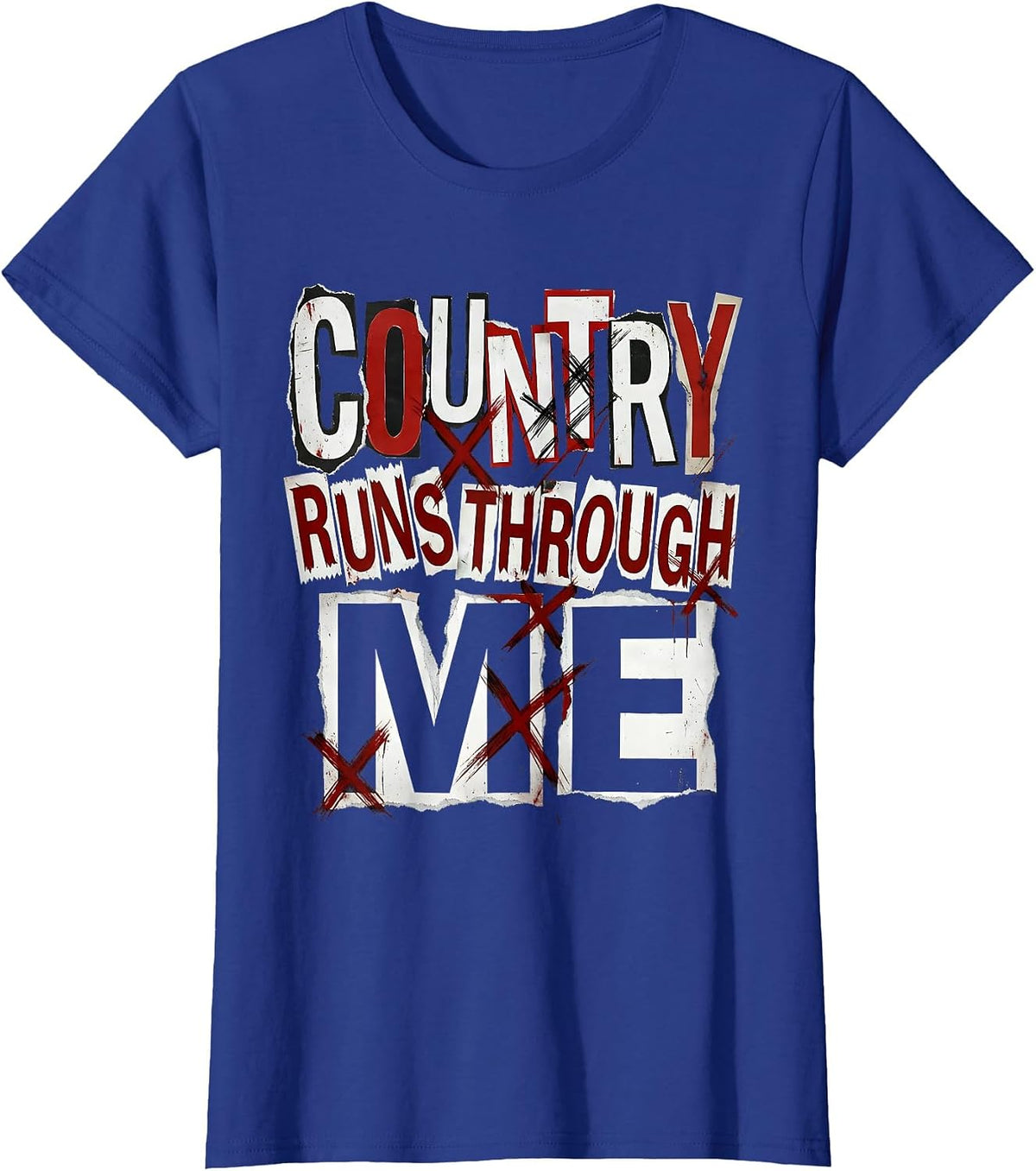 Women's Country Runs Through Me Cowgirl Design T-Shirt - Royal Blue