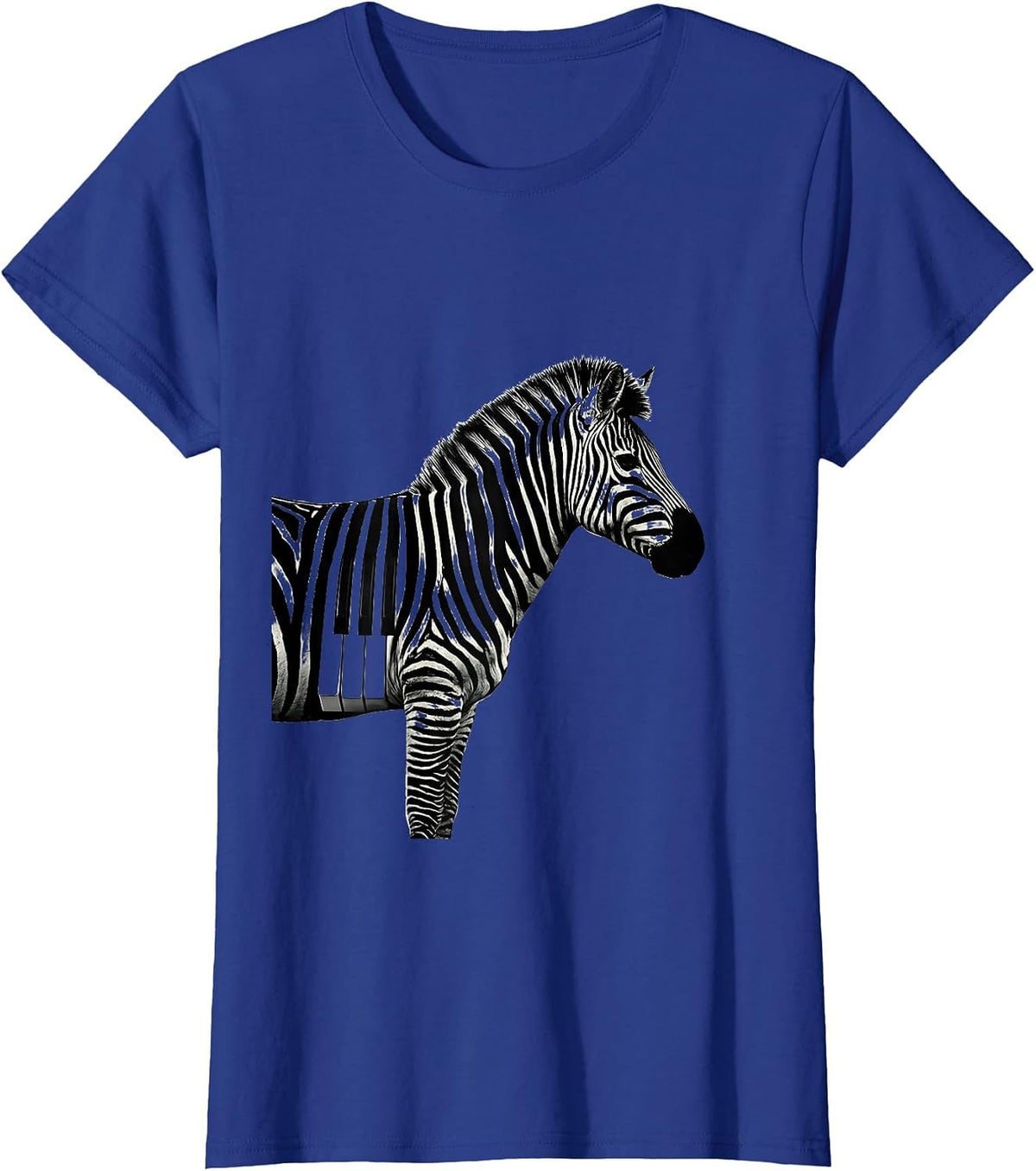 Women's Zebra Stripes Piano Keys Music Nature Art T-Shirt - Royal Blue