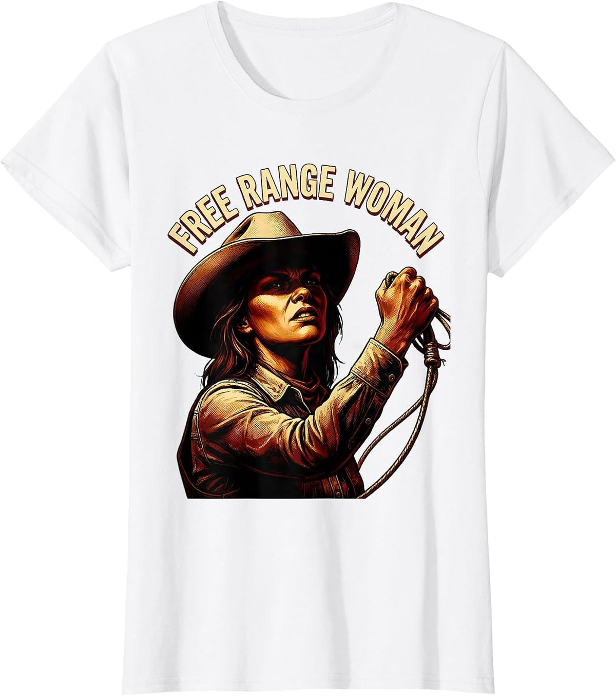 Free Range Woman Cowgirl Western Design T-Shirt - White