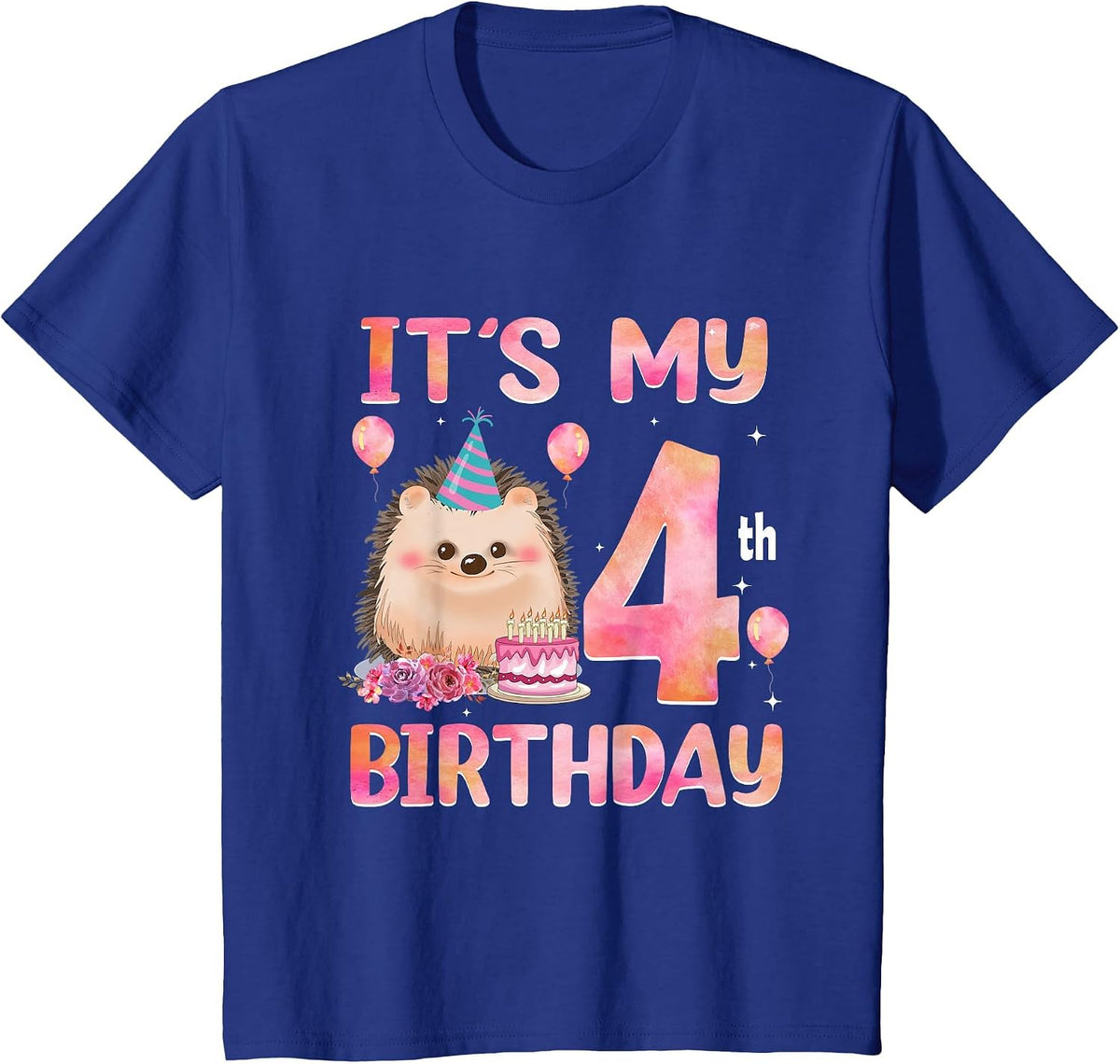 It’s My 4th Birthday Hedgehog Animal 4 Years Old Boy Girl T-Shirt - Royal Blue