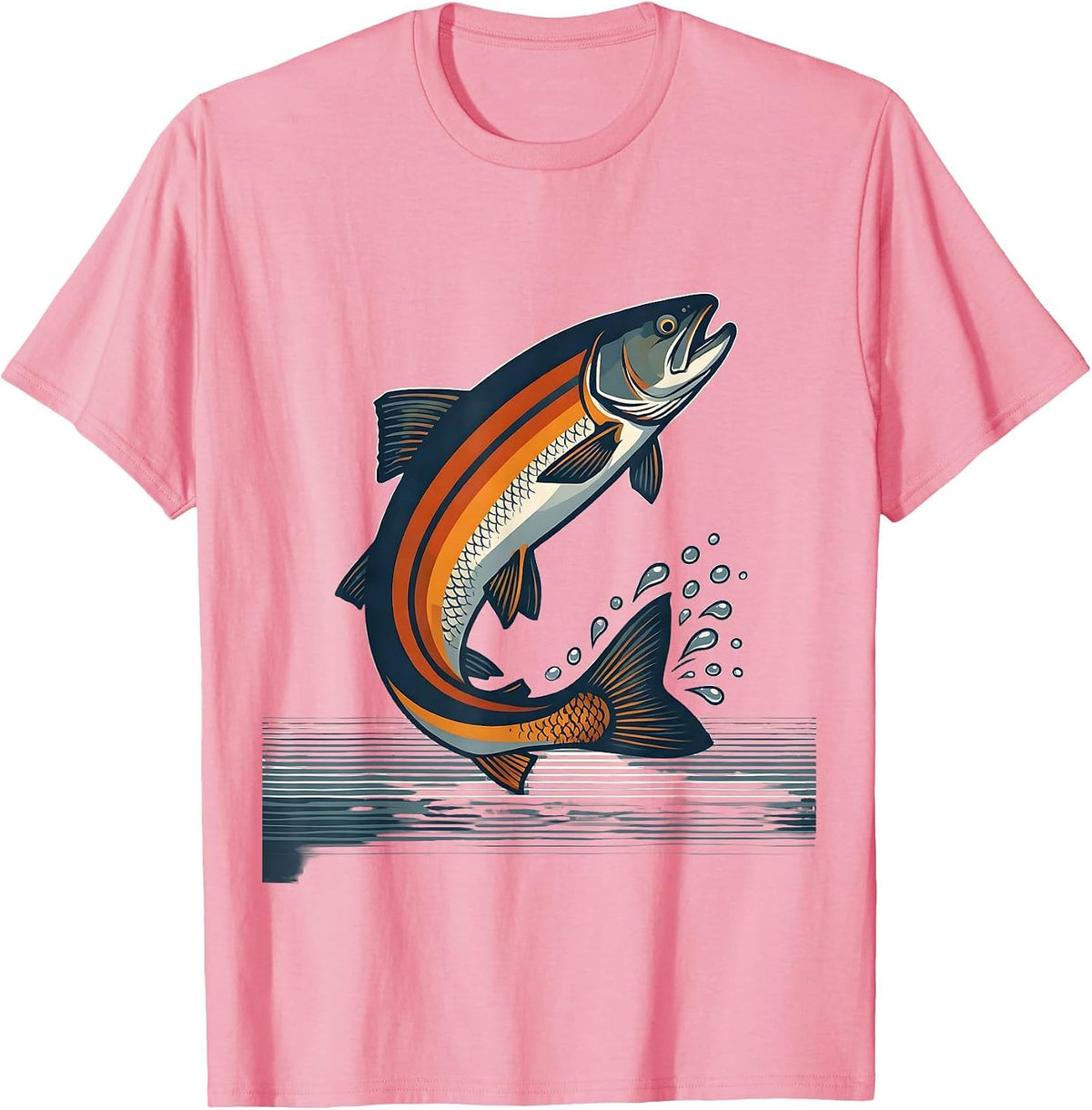 Men's Leaping Rainbow Trout Fishing Graphic T-Shirt - Pink