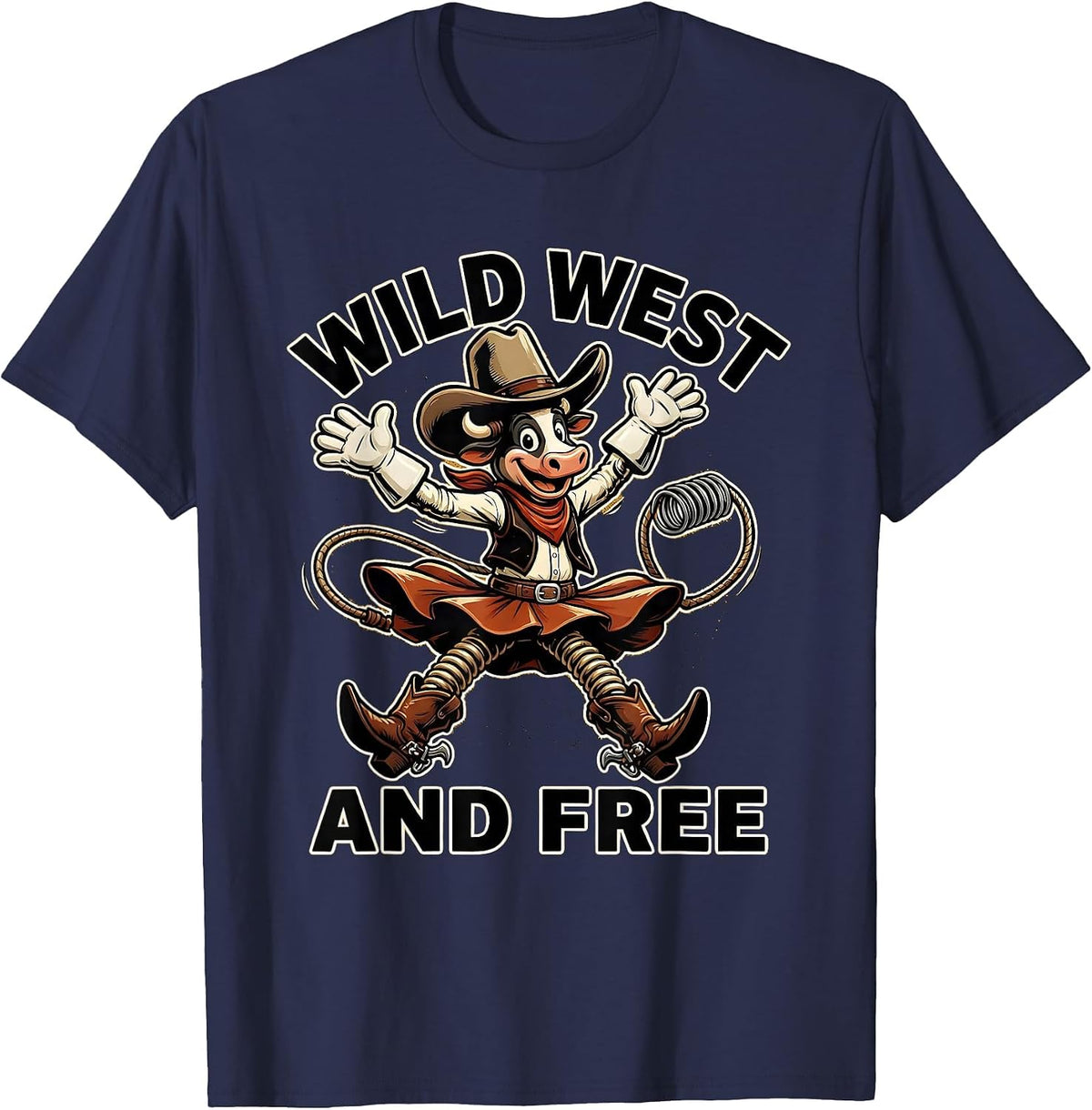 Wild West and Free Western Design T-Shirt - Navy Blue