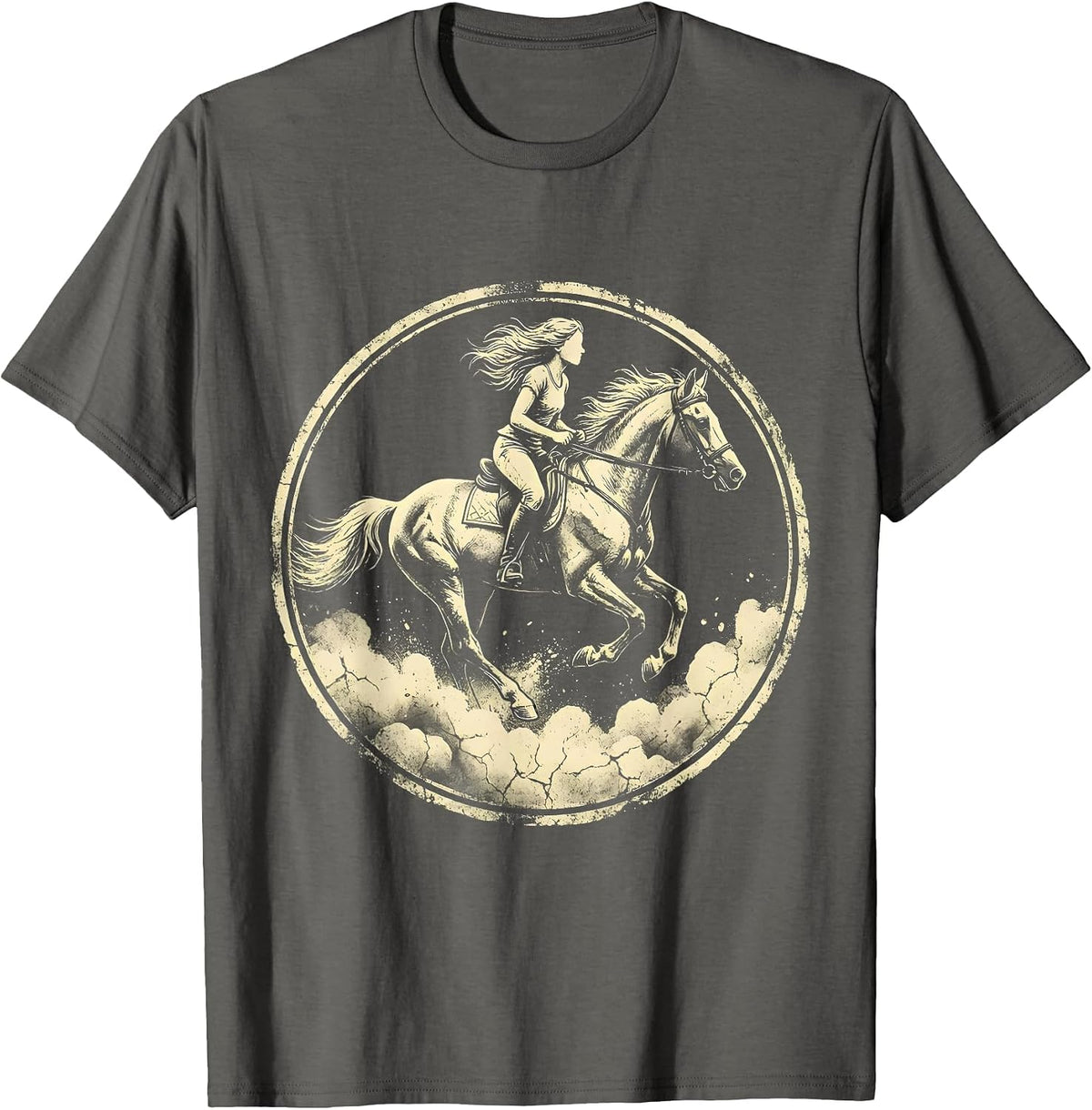 Men's Western Cowgirl Horseback Riding Dust Trail Design T-Shirt - Asphalt Grey