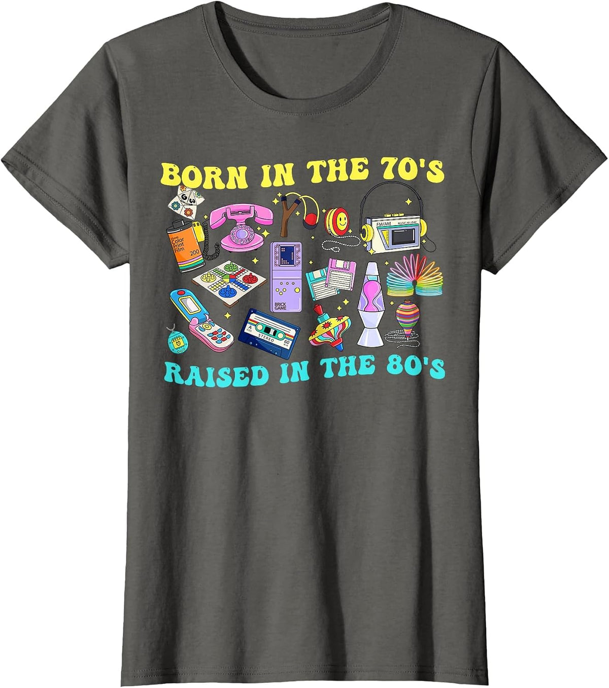 Born in The 70's Raised in The 80's & 1980s Vintage T-Shirt - Asphalt Grey