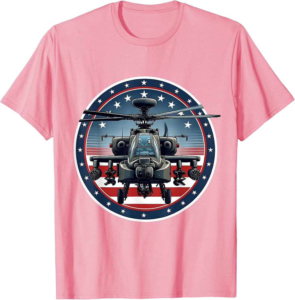 Men's AH-64 Apache Patriotic Helicopter Pilot Veteran Aviation T-Shirt - Pink