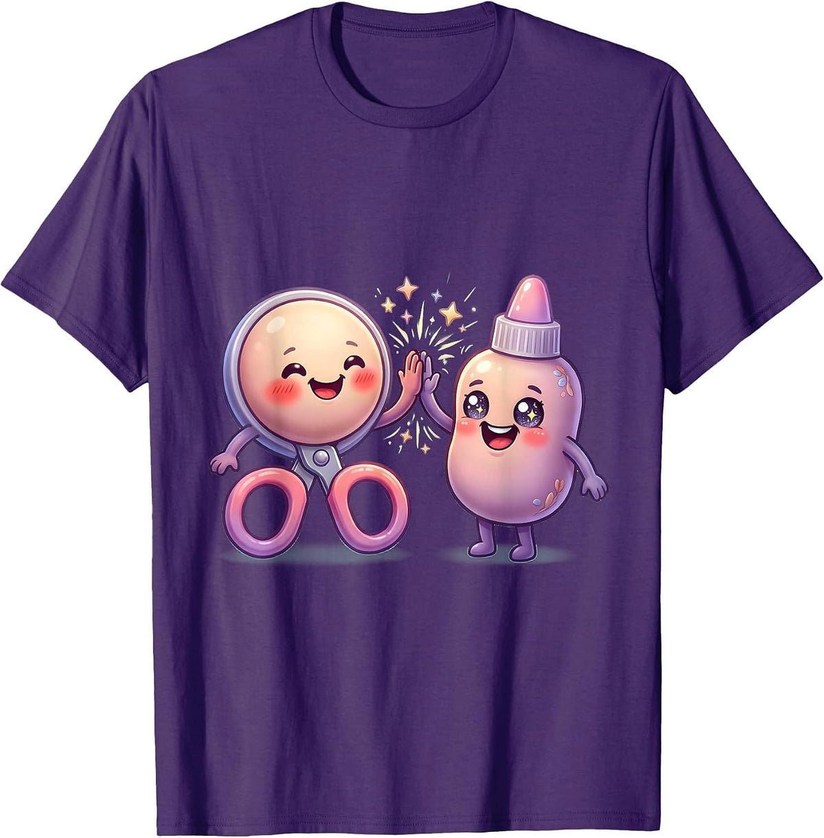 Funny 5th Grade Teacher Scissors Glue High Five T-Shirt - Purple