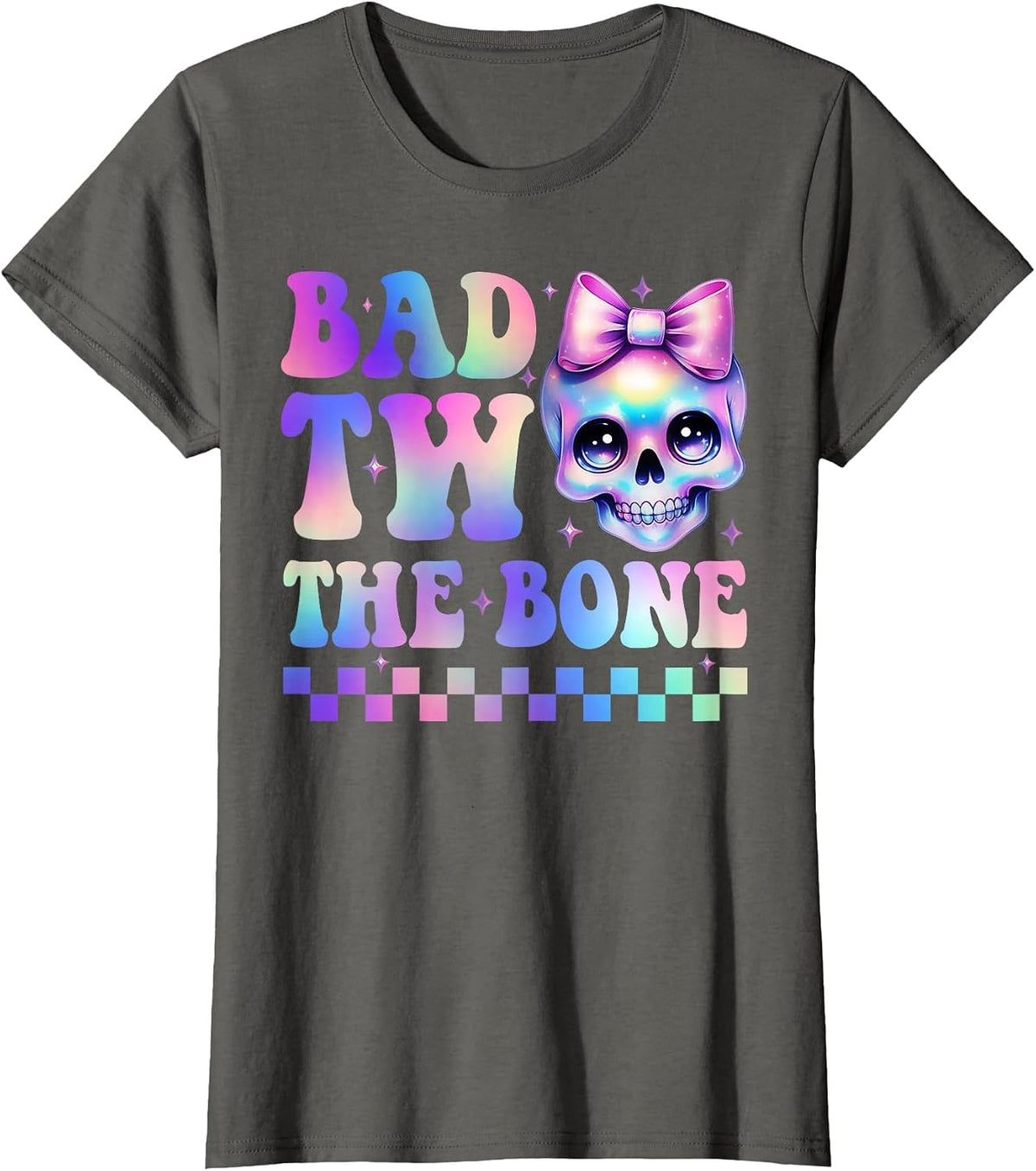 Bad Two The Bone 2nd Birthday Kid Girl Tie Dye Birthday T-Shirt - Asphalt Grey