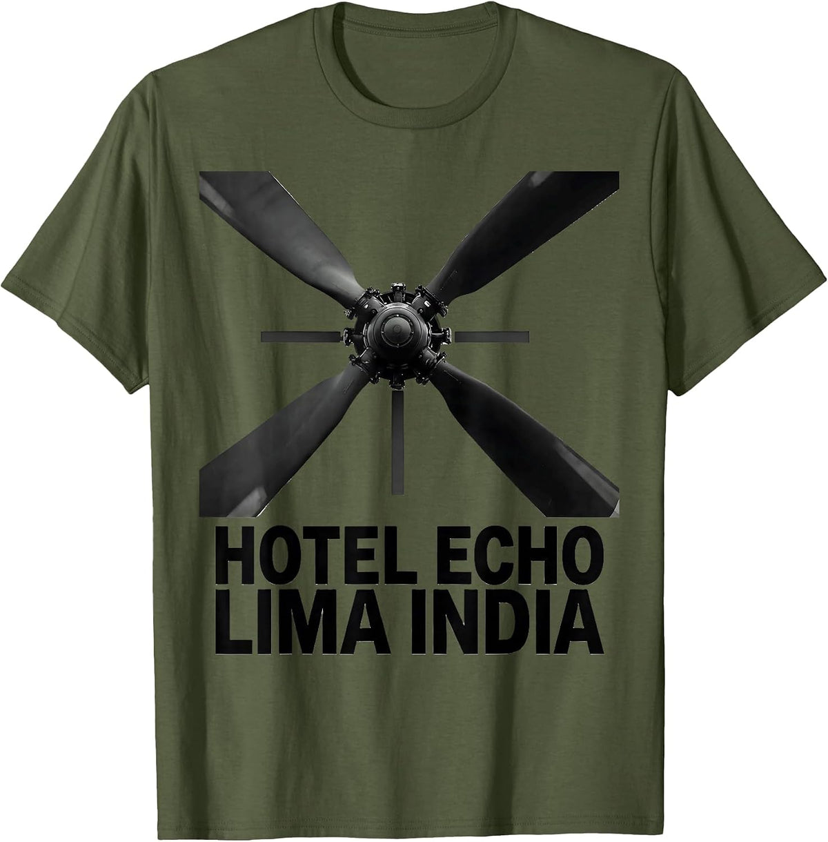 Men's Hotel Echo Lima India Monochromatic Phonetic Alphabet Pilot T-Shirt - Olive Green