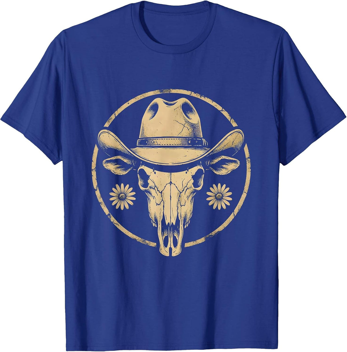 Western Hat Fierce Eyes Rodeo Graphic Design T-Shirt - Royal Blue