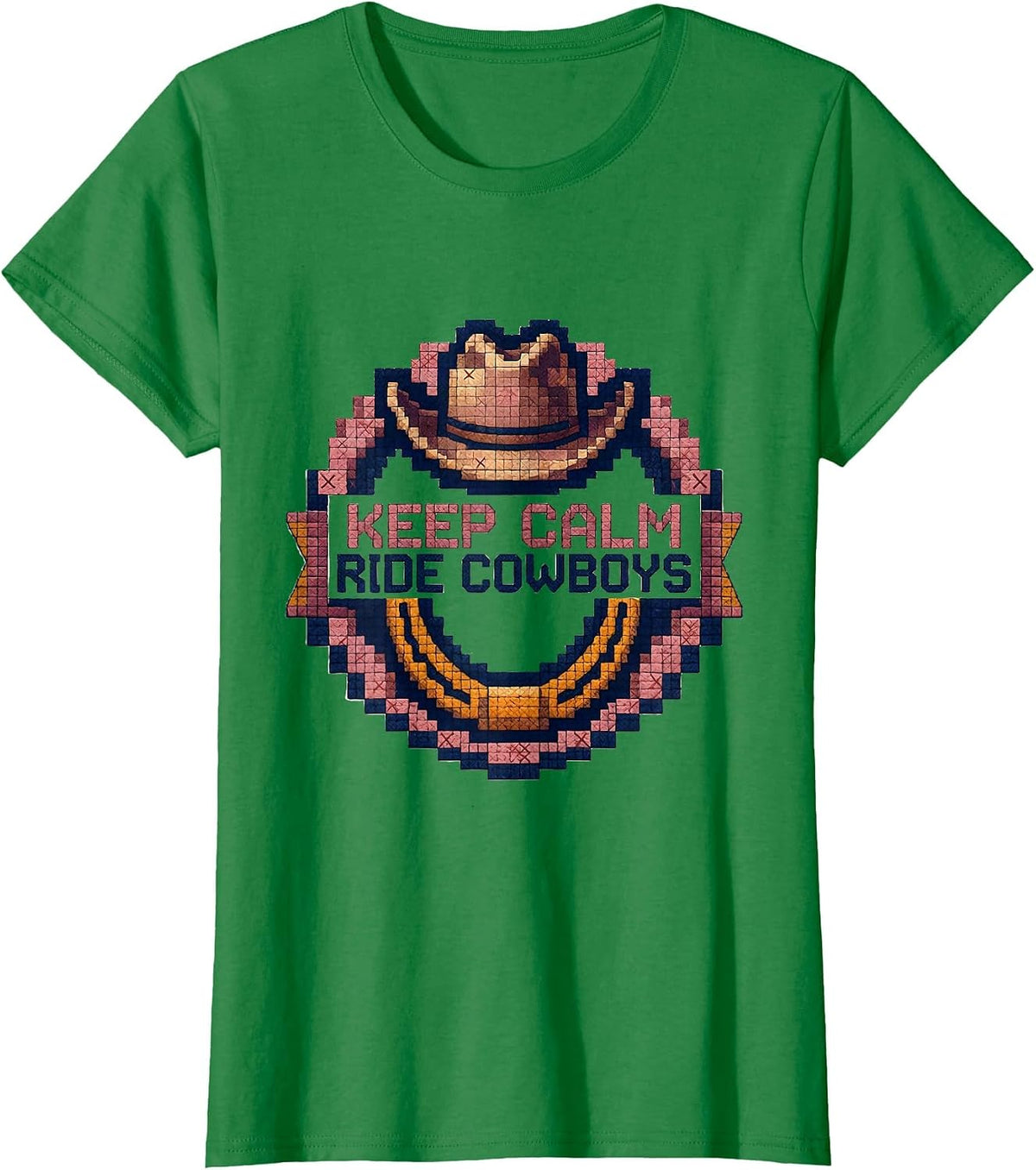 Women's Keep Calm Ride Cowboys Western Design T-Shirt - Kelly Green