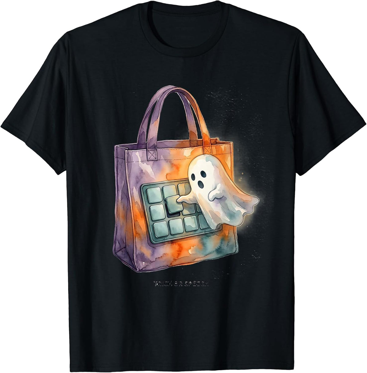 Men's Trick or Speech Watercolor Halloween Speech Therapy SLP T-Shirt - Black