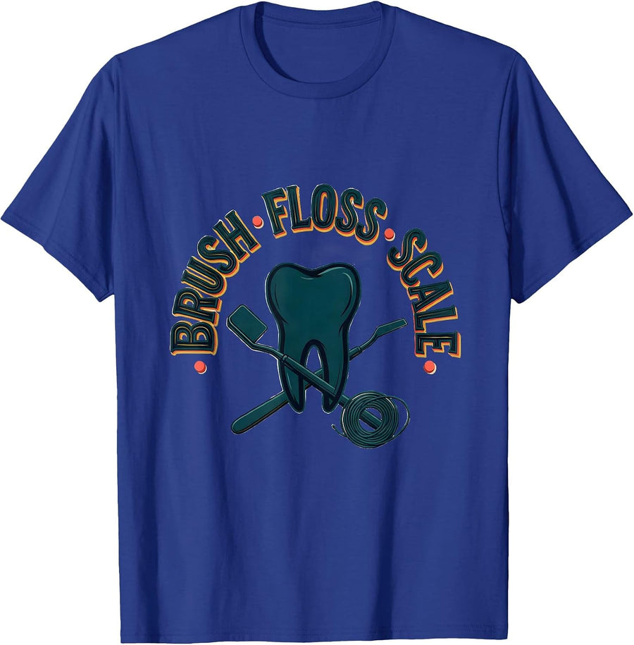 Brush Floss Scale Sign Painter Dental Hygienist Humor T-Shirt - Royal Blue