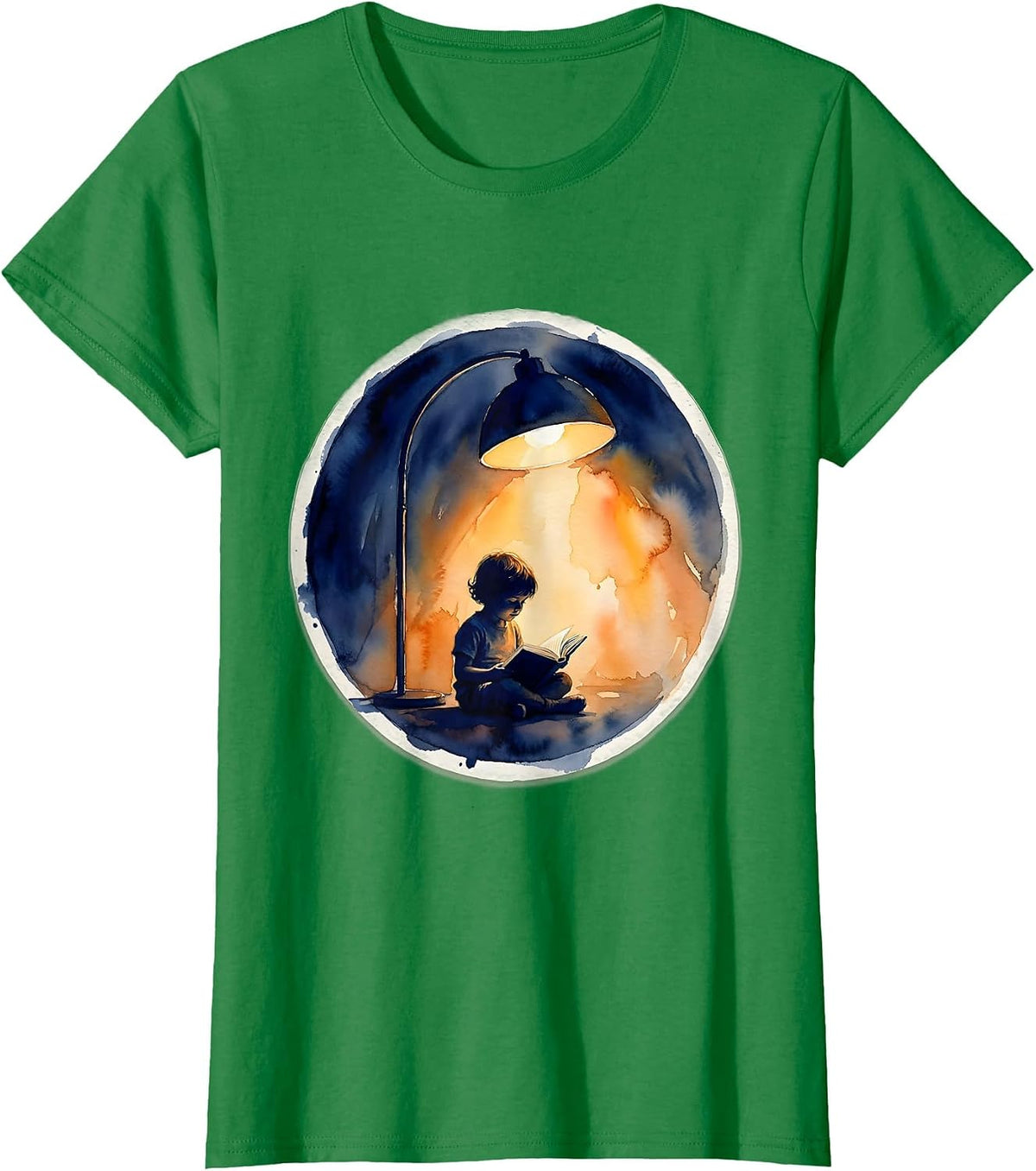 Reading Teacher Child Silhouette Giant Lamp Design T-Shirt - Kelly Green