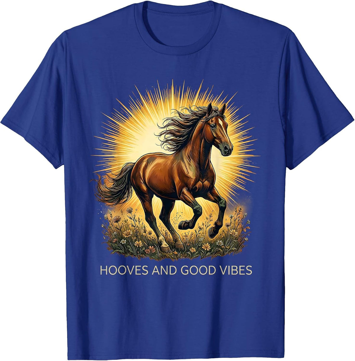 Hooves and Good Vibes Horse Lover Design T-Shirt - Royal Blue