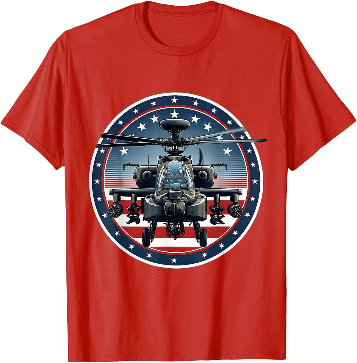 Men's AH-64 Apache Patriotic Helicopter Pilot Veteran Aviation T-Shirt - Red