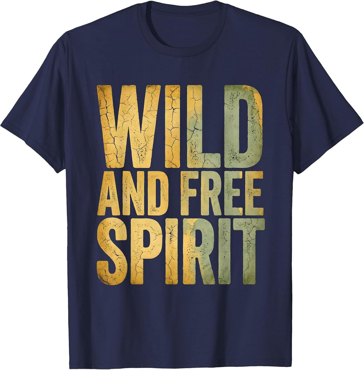 Wild and Free Spirit White Cowgirl Design T-Shirt - Navy Blue
