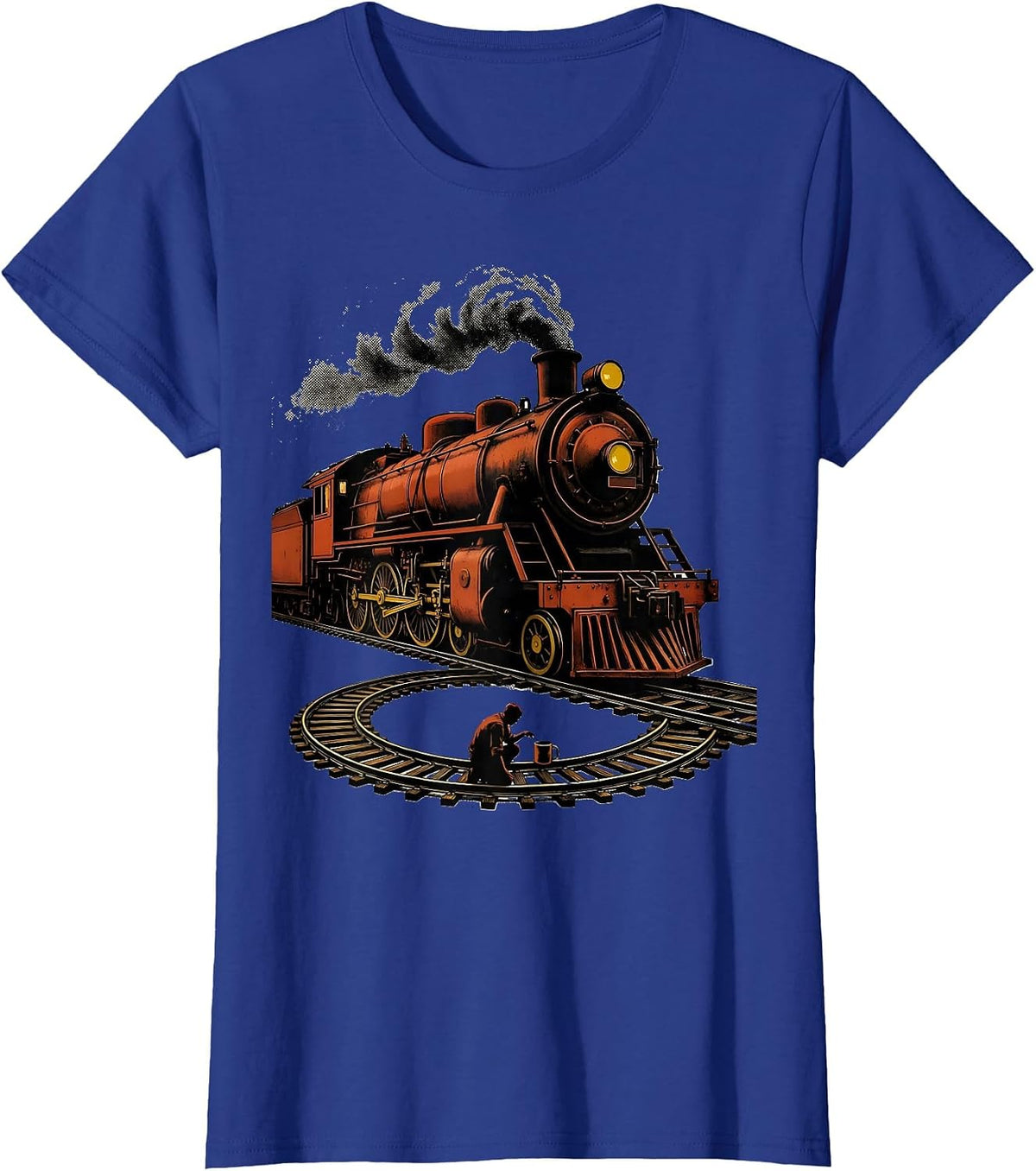 Women's Oversized Steam Locomotive Model Railroad Hobbyist T-Shirt - Royal Blue