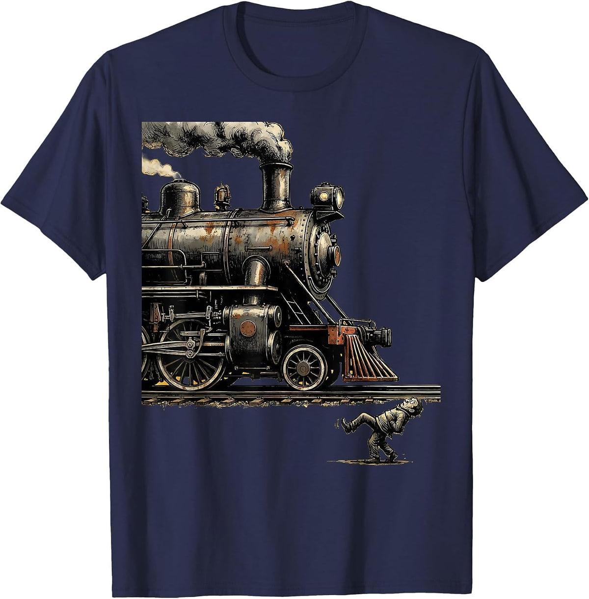 Men's Steam Locomotive Distressed Train Enthusiast Humor T-Shirt - Navy Blue