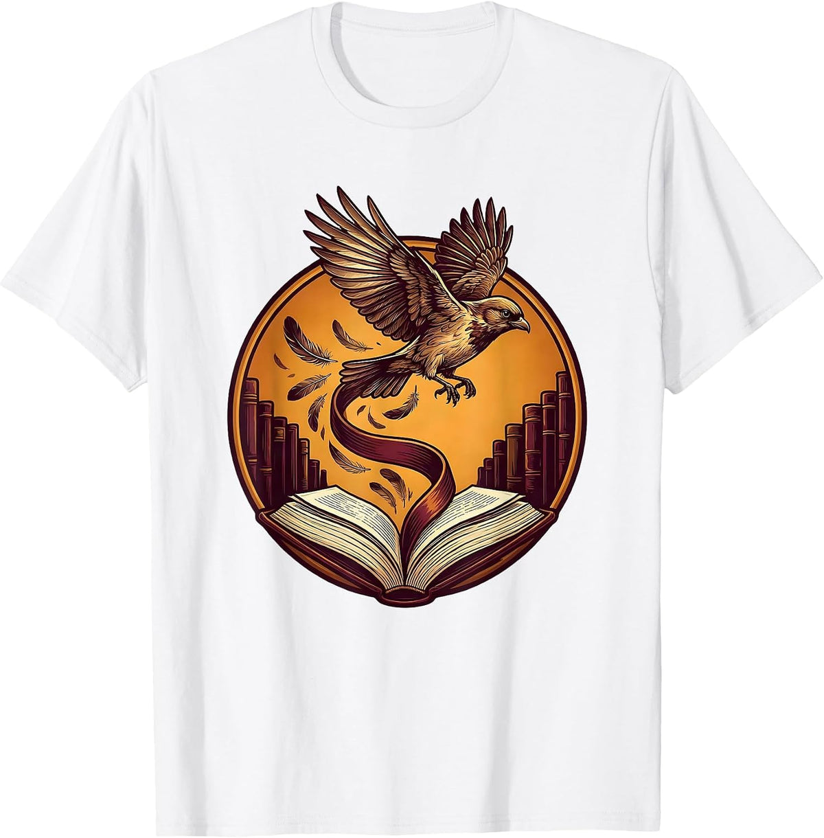 Men's Reading Teacher Bookmark Bird Soaring Illustration T-Shirt - White