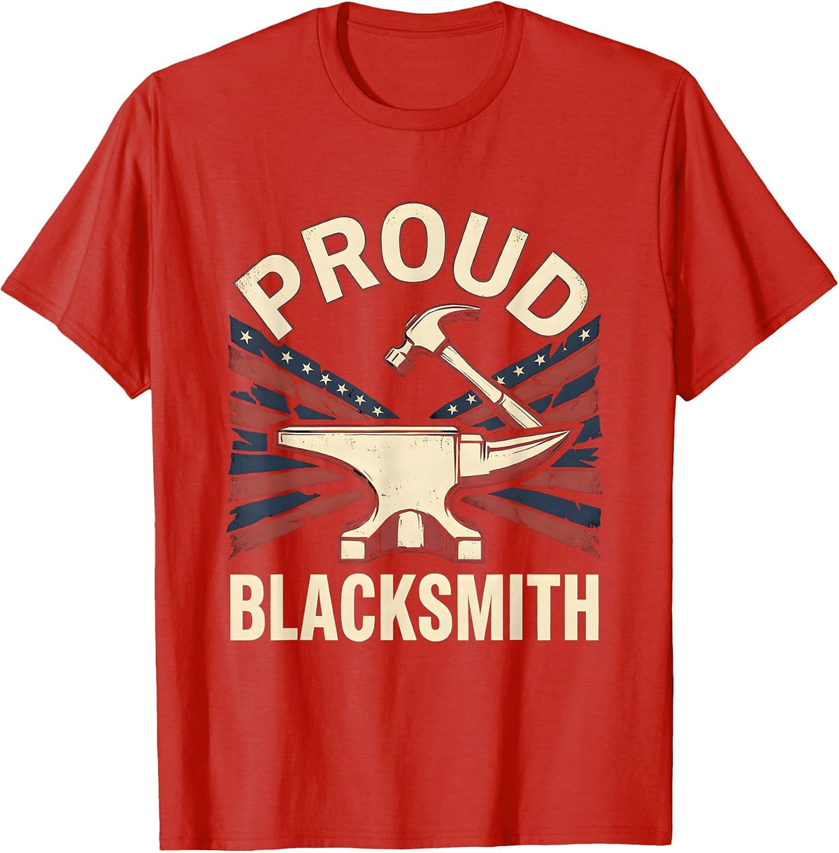 Men's Proud Blacksmith Patriotic Anvil Hammer American Flag T-Shirt - Red