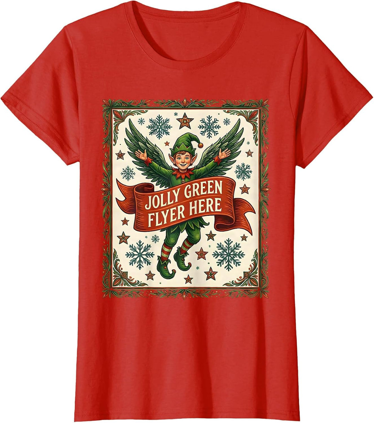 Jolly Green Flyer Christmas Aviation Design T-Shirt - Red