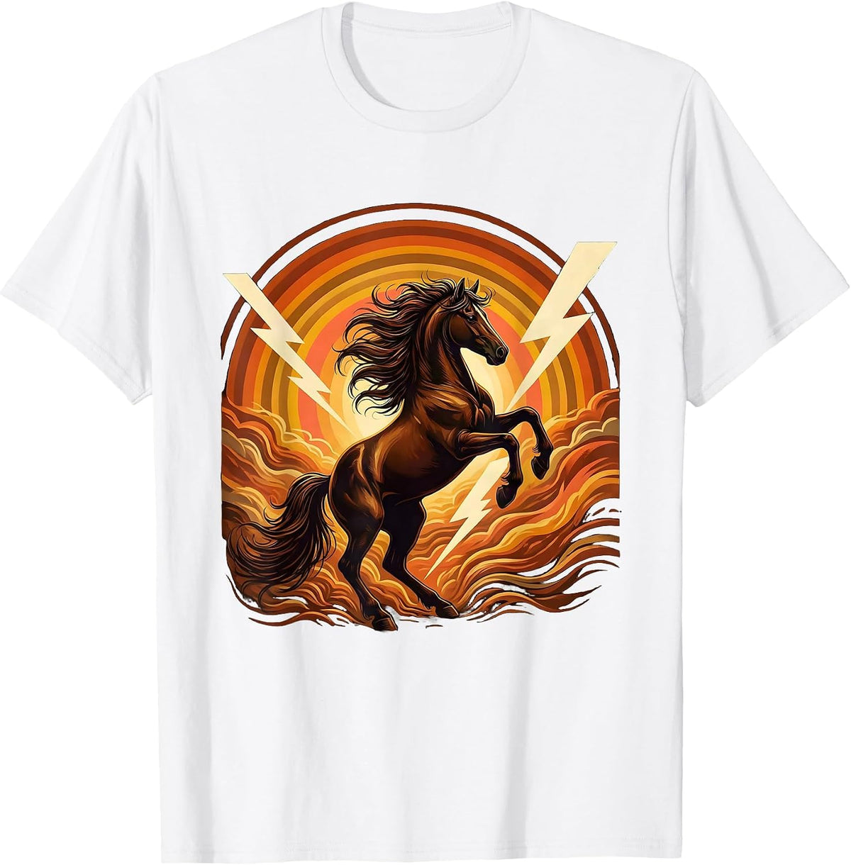 Men's Rearing Horse Lightning Storm Cowboy Graphic T-Shirt - White