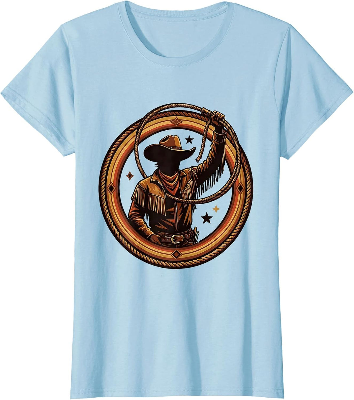 Cowgirl Twirling Lasso Western Rodeo Graphic T-Shirt - Baby Blue