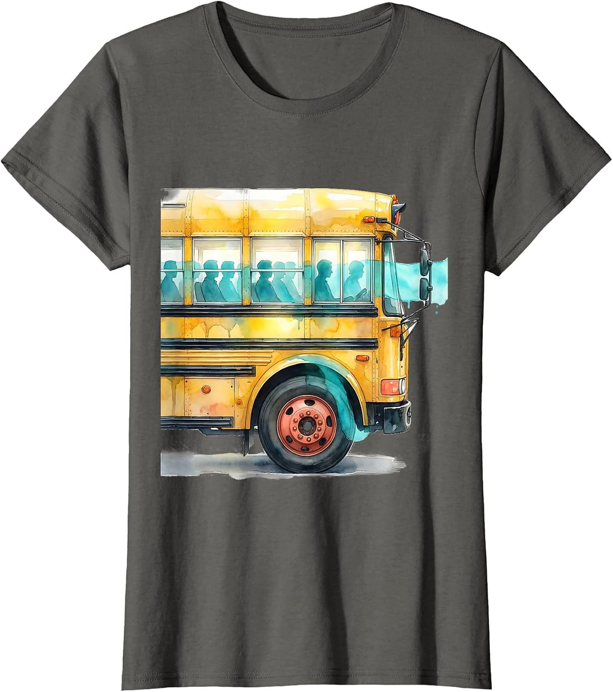 Women's School Bus Watercolor Field Trip Teacher Humor T-Shirt - Asphalt Grey