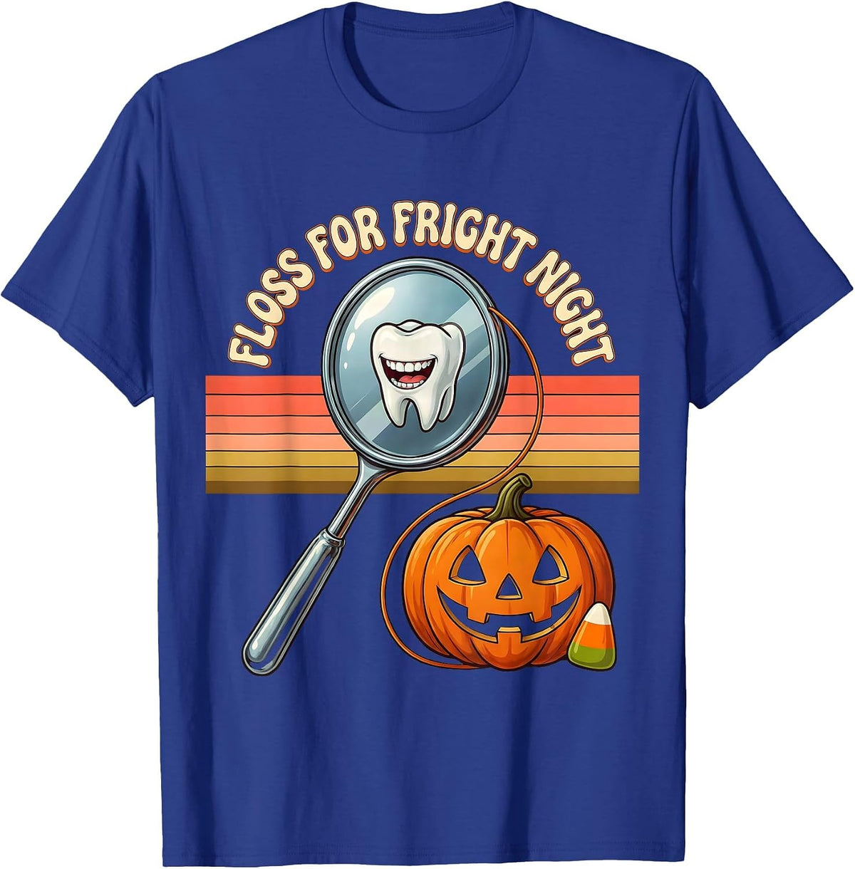 Floss For Fright Night Retro Dental Halloween Costume T-Shirt - Royal Blue