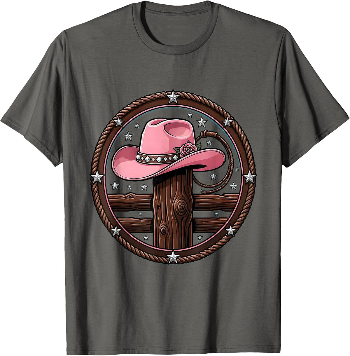 Men's Cowgirl Hat on Fence Post 90s Country Graphic T-Shirt - Asphalt Grey