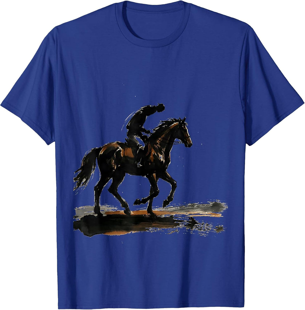 Lone Rider Horseback Vast Plain Illustration T-Shirt - Royal Blue