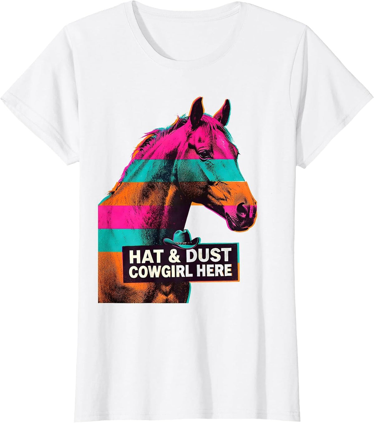 Hat & Dust Cowgirl Here Risograph Western Rodeo Pride T-Shirt - White