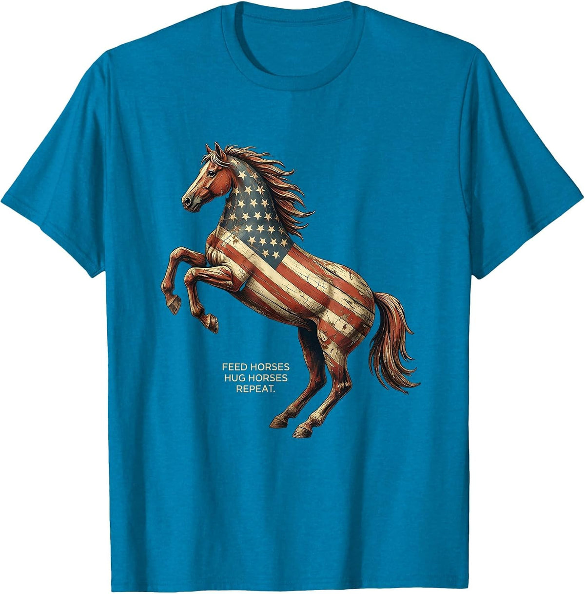 Feed Horses Hug Horses Repeat Horse Lover Design T-Shirt - Sapphire Blue
