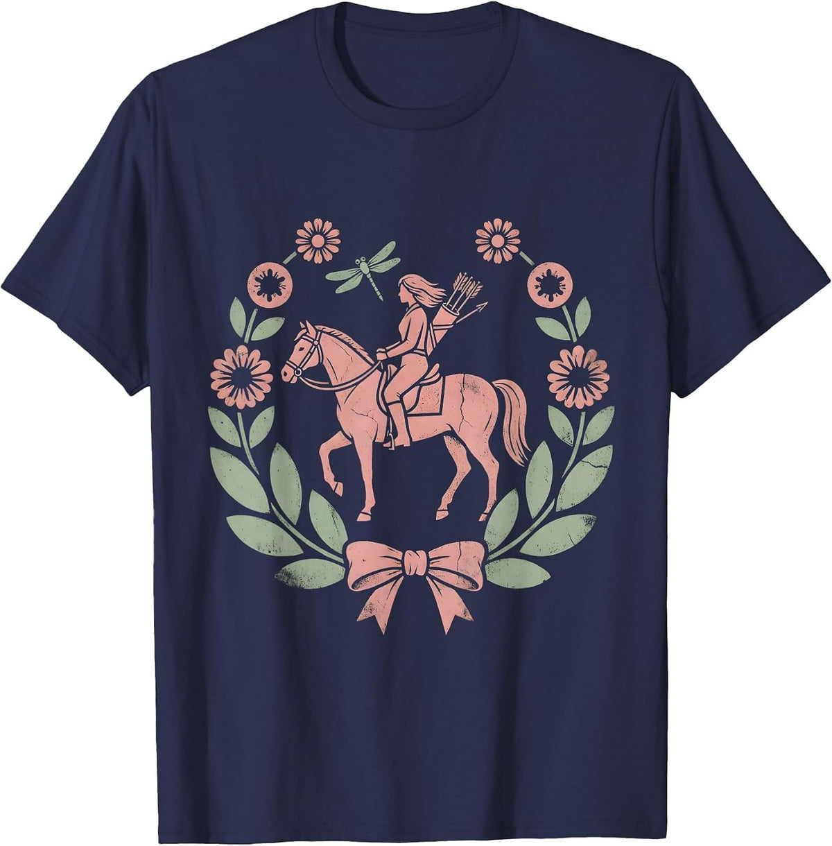 Horseback Archer Western Cowboy Riding Graphic T-Shirt - Navy Blue