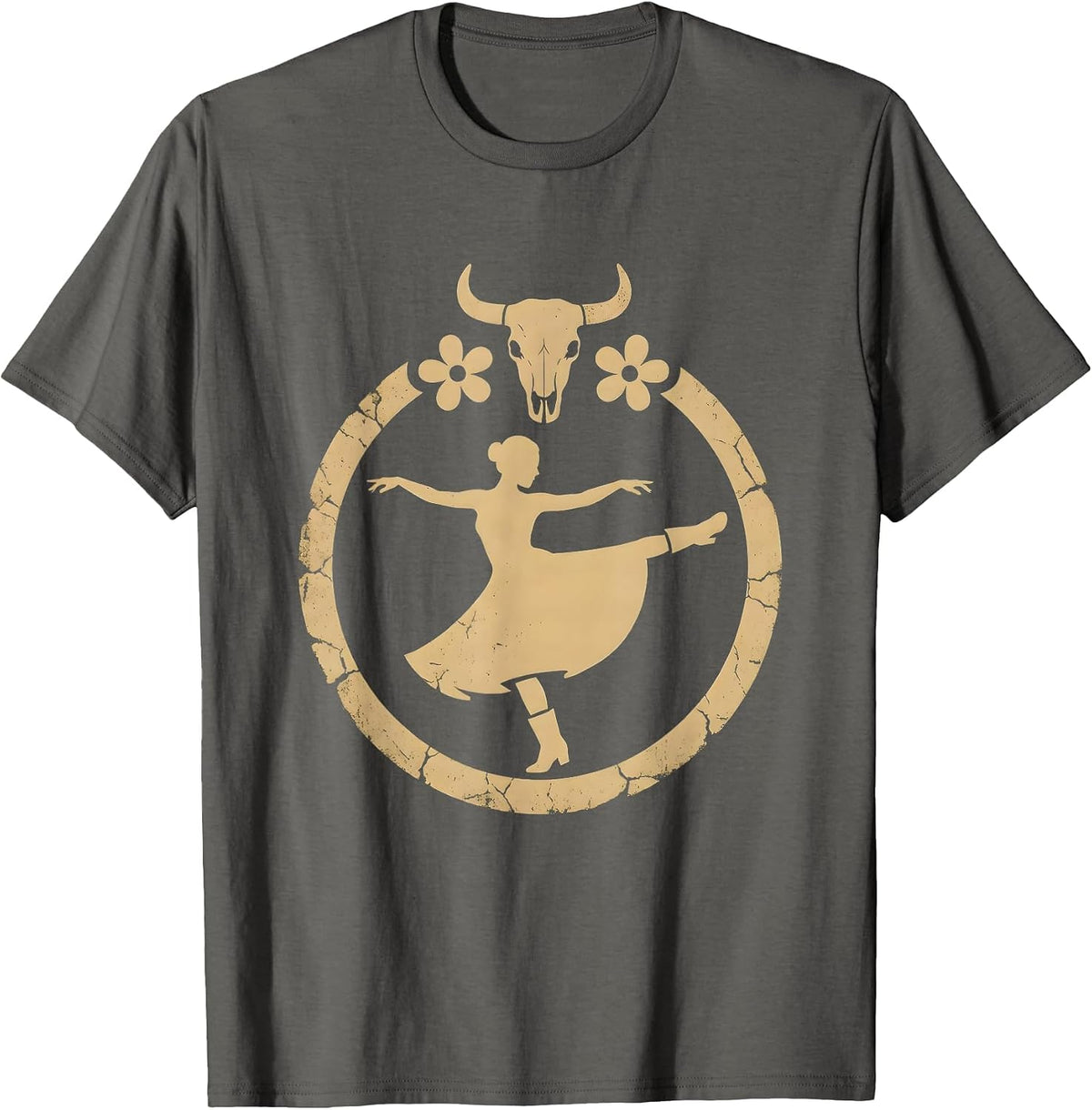 90s Country Two-Step Sundress and Boots Graphic T-Shirt - Asphalt Grey