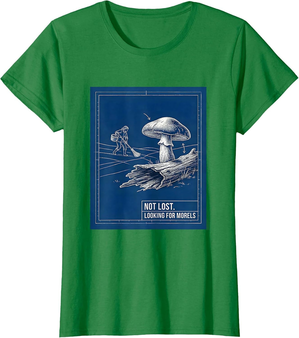 Women's Not Lost Looking For Morels Technical Blueprint Outdoor T-Shirt - Kelly Green