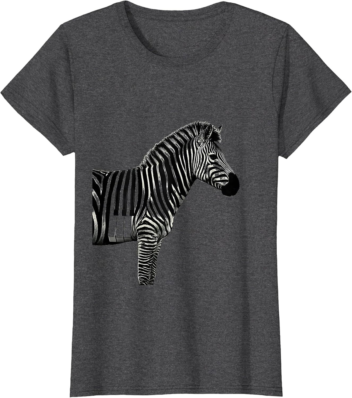 Women's Zebra Stripes Piano Keys Music Nature Art T-Shirt - Dark Heather Grey