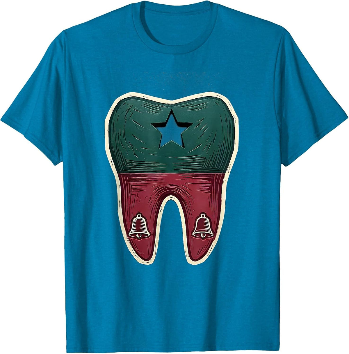Oversized Tooth Evergreen Cranberry Dental Christmas Humor T-Shirt - Sapphire Blue
