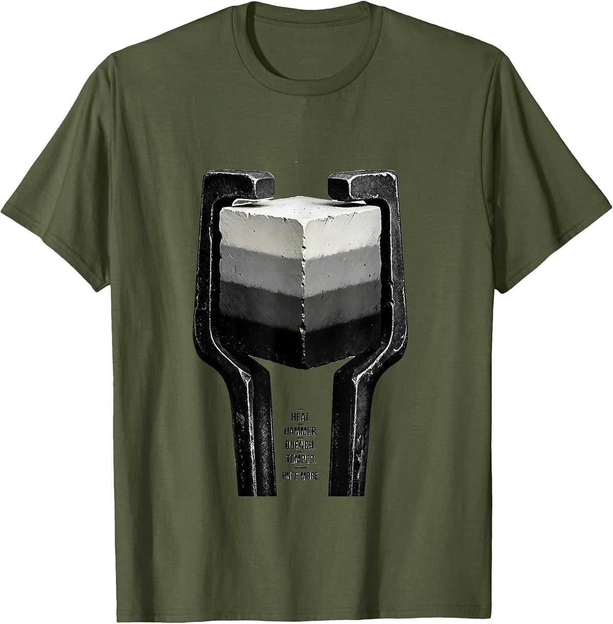 Men's Heat Hammer Quench Temper Once More Blacksmith Forge T-Shirt - Olive Green