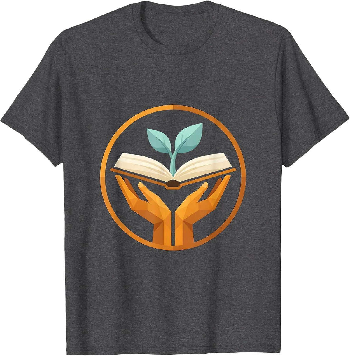 Teacher Hands Seedling Book Growth Graphic T-Shirt - Dark Heather Grey