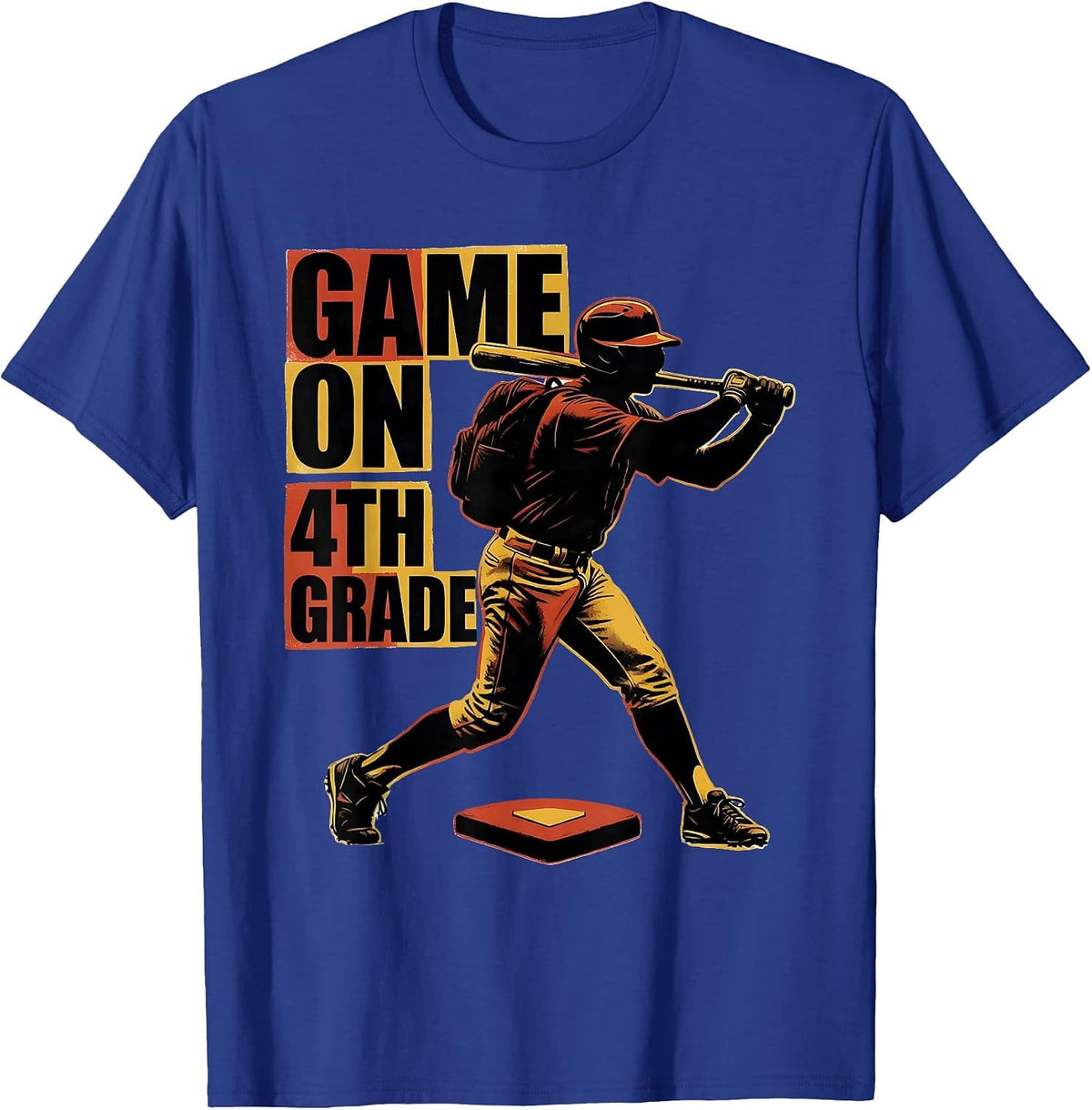 Game On 4th Grade Screenprint Back To School Baseball Drip T-Shirt - Royal Blue