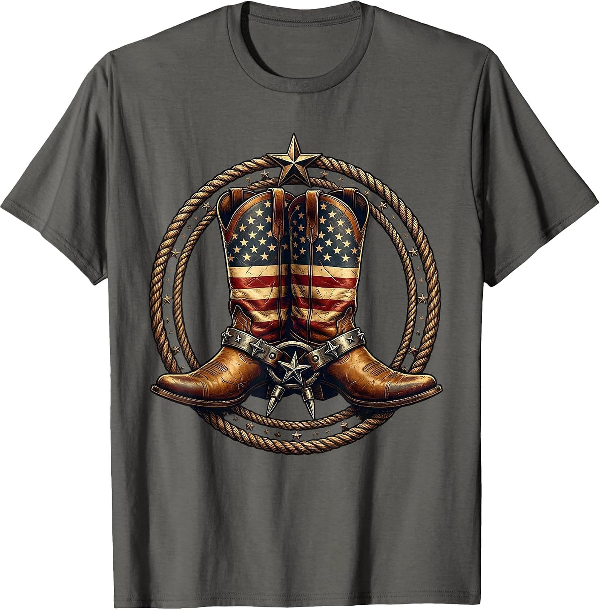 Crossed Cowboy Boots with Spurs Western Design T-Shirt - Asphalt Grey