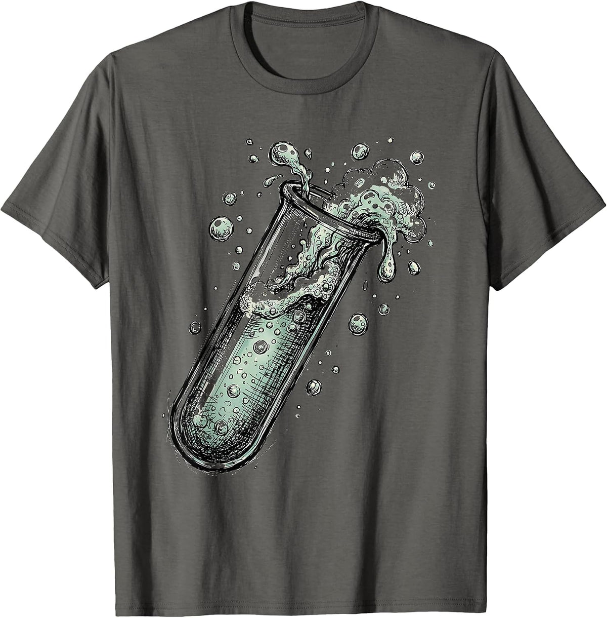 Men's Bubbling Test Tube Science Lab Graphic Tee T-Shirt - Asphalt Grey