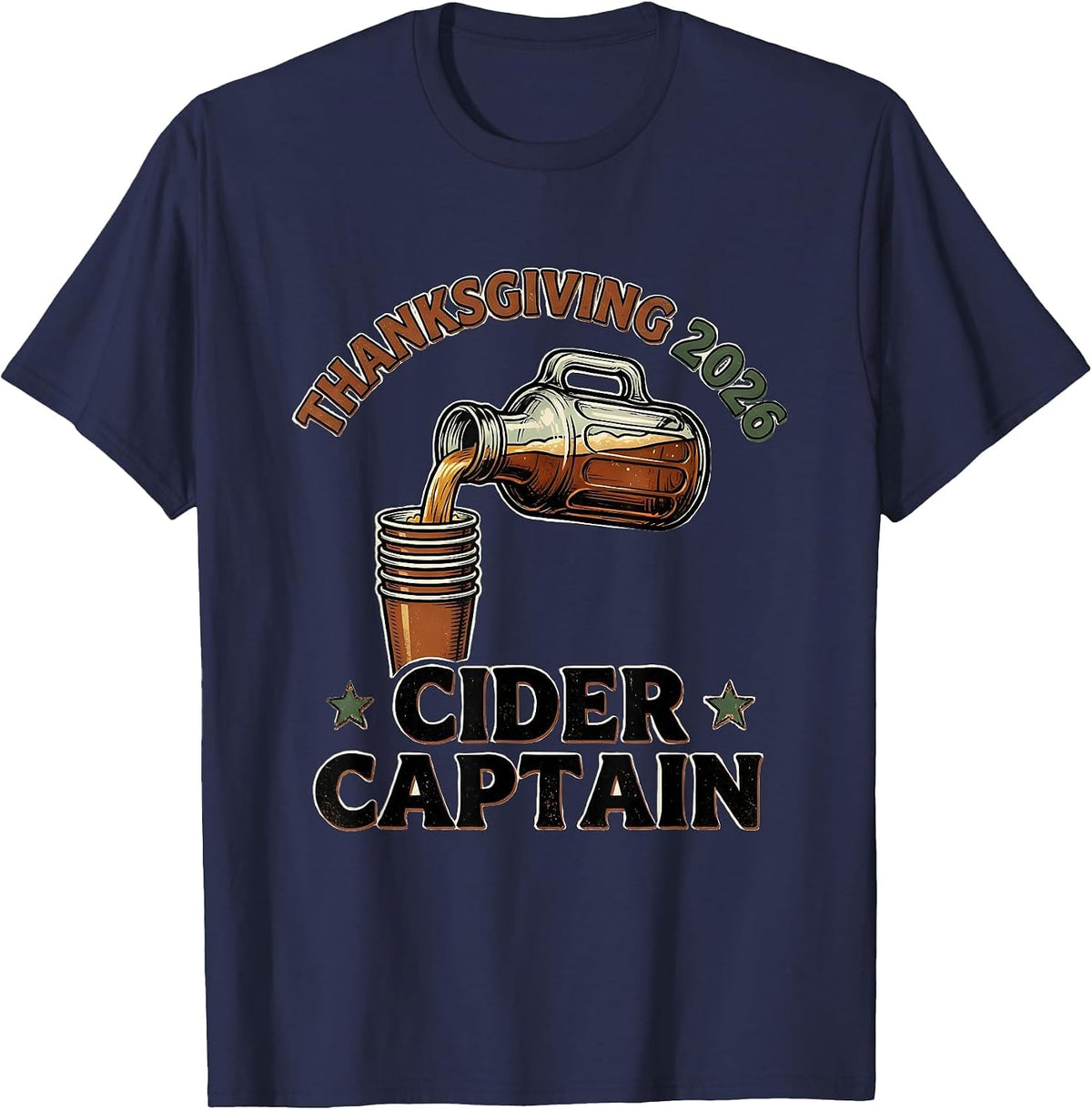 Thanksgiving 2026 Cider Captain Vintage Family Crew Matching T-Shirt - Navy Blue