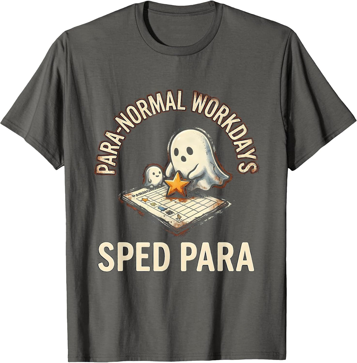 Men's Para-Normal Workdays SPED Para Ghost Rubber Stamp Humor T-Shirt - Asphalt Grey